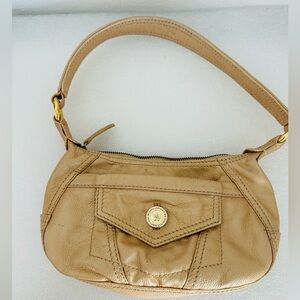 Vintage Wilson's Leather Metallic Gold Mini Shoulder Bag Purse Logo Zipper